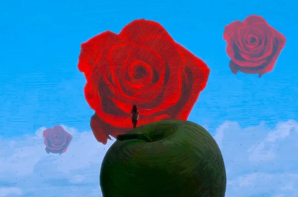 Αφηρημένο Φόντο Ανθρώπινη Σιλουέτα Και Τριαντάφυλλα — Φωτογραφία Αρχείου