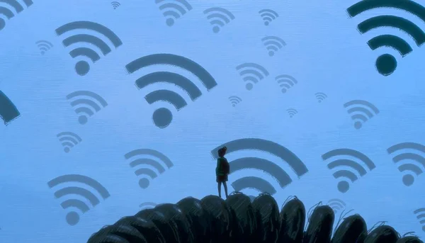 Sfondo Astratto Con Silhouette Umana Segni Wifi — Foto Stock