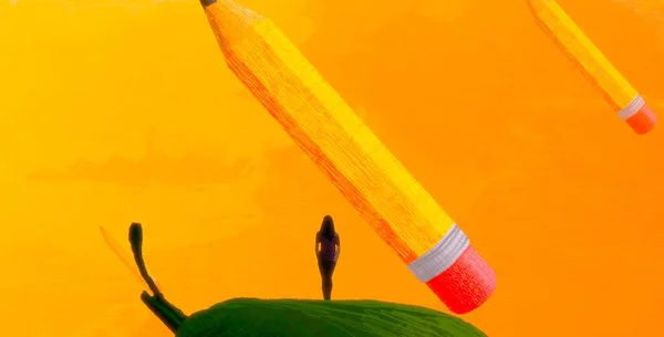 Abstrakcyjne Tło Ludzką Sylwetką Ołówkami — Zdjęcie stockowe