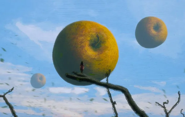 人間のシルエットと果実の抽象的な背景 — ストック写真