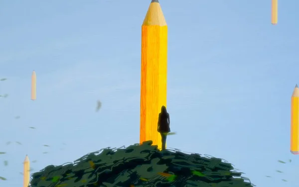 人間のシルエットや鉛筆で抽象的な背景を — ストック写真