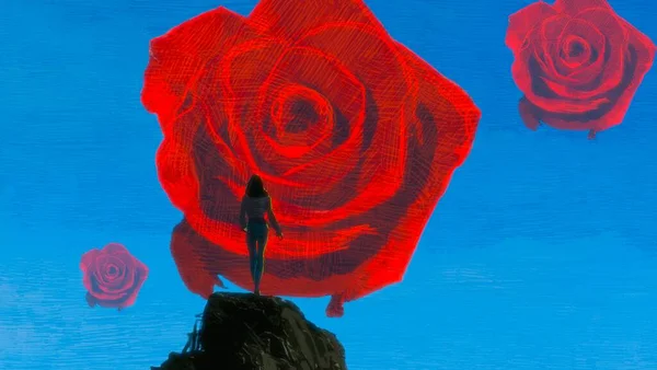 Fond Abstrait Avec Silhouette Humaine Roses — Photo