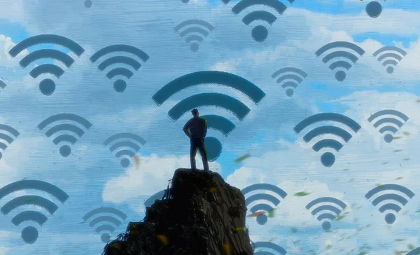 Fondo Abstracto Con Silueta Humana Señales Wifi — Foto de Stock