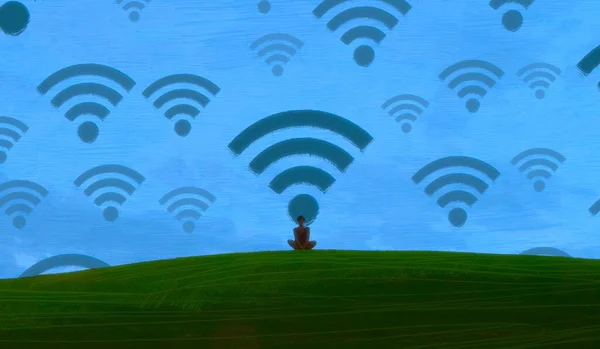 Sfondo Astratto Con Silhouette Umana Segni Wifi — Foto Stock