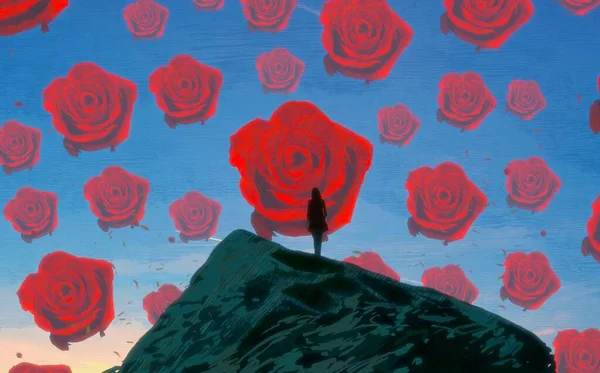 Abstract Background Human Silhouette Roses — Stock Photo, Image