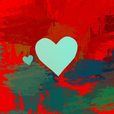 Soyut Sevgililer Günü arkaplan sanatı. Kalpler tuvalde. Çok renkli romantik bir fon. Çağdaş sanat. Sanatsal dijital palet.