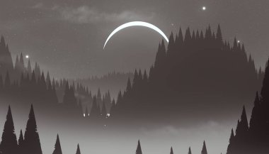 soyut tepe orman manzarası sisli ağaçlar fotokopi alanı, doğal arkaplan