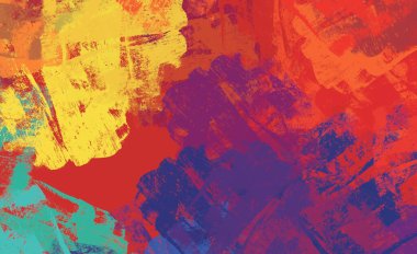 Soyut arka plan sanatı. 2D çizim. Etkileyici yağlı boya resim. Tuvalde fırça darbeleri. Modern sanat. Çok renkli arkaplan. Çağdaş sanat. İfade. Sanatsal dijital palet.