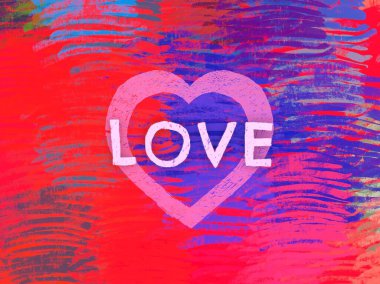 Soyut Sevgililer Günü arkaplan sanatı. Kalpler tuvalde. Çok renkli romantik bir fon. Çağdaş sanat. Sanatsal dijital palet.