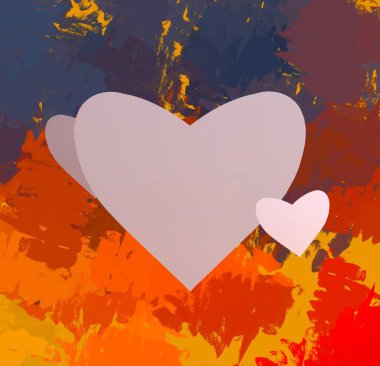 Soyut Sevgililer Günü arkaplan sanatı. Kalpler tuvalde. Çok renkli romantik bir fon. Çağdaş sanat. Sanatsal dijital palet.