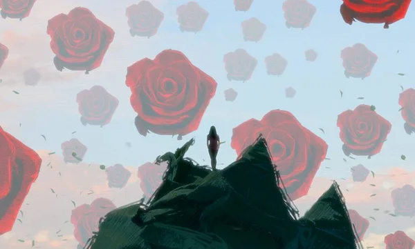 Абстрактний Фон Людським Силуетом Трояндами — стокове фото