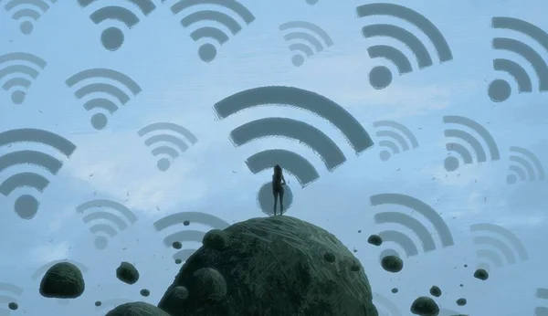 Fondo Abstracto Con Silueta Humana Señales Wifi — Foto de Stock