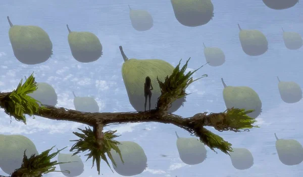 Abstrakt Bakgrunn Med Menneske Silhuett Frukt – stockfoto