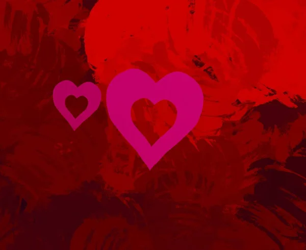 Abstract Valentine background art. Hearts on canvas. Multicolored romantic backdrop. Contemporary art. Artistic digital palette.