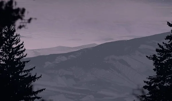 Абстрактний Туманний Гірський Пейзаж Деревами Природний Фон — стокове фото
