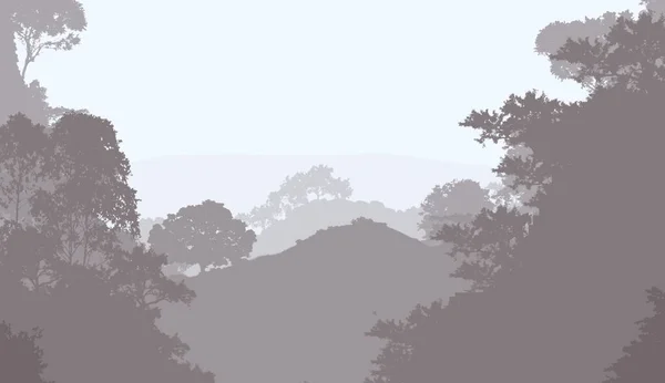Абстрактний Горбистий Лісовий Пейзаж Туманними Деревами Копіювальним Простором Природний Фон — стокове фото