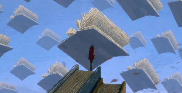 Abstract background with human silhouette and books