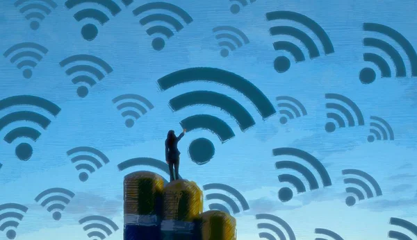 Fondo Abstracto Con Silueta Humana Señales Wifi — Foto de Stock