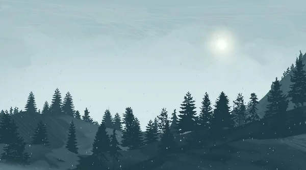 Туманный Горный Ландшафт Деревьями Естественный Фон — стоковое фото