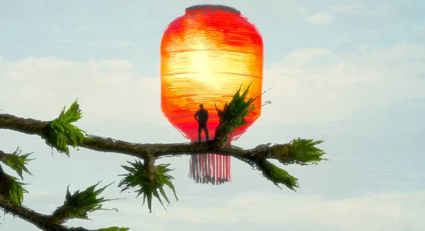 Abstract Background Human Silhouette Chinese Lanterns — Stock Photo, Image