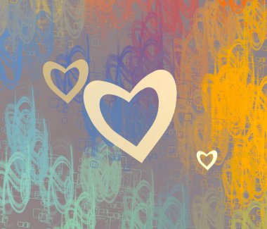 Soyut Sevgililer Günü arkaplan sanatı. Kalpler tuvalde. Çok renkli romantik bir fon. Çağdaş sanat. Sanatsal dijital palet.