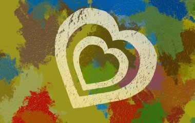 Soyut Sevgililer Günü arkaplan sanatı. Kalpler tuvalde. Çok renkli romantik bir fon. Çağdaş sanat. Sanatsal dijital palet.