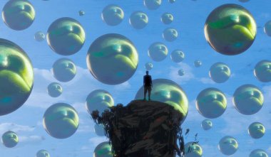 İnsan silueti ve topları ile soyut arkaplan   