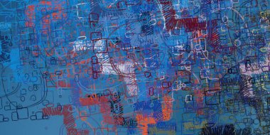 Soyut arka plan sanatı. 2D çizim. Etkileyici yağlı boya resim. Tuvalde fırça darbeleri. Modern sanat. Çok renkli arkaplan. Çağdaş sanat. İfade. Sanatsal dijital palet.