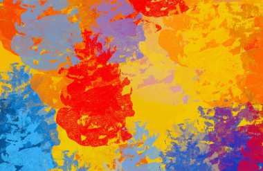 Soyut arka plan sanatı. 2D çizim. Etkileyici yağlı boya resim. Tuvalde fırça darbeleri. Modern sanat. Çok renkli arkaplan. Çağdaş sanat. İfade. Sanatsal dijital palet.