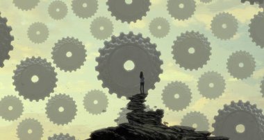 İnsan silueti ve vitesli soyut arkaplan 