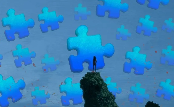 Abstrakter Hintergrund Mit Menschlicher Silhouette Und Puzzle Fragmenten — Stockfoto