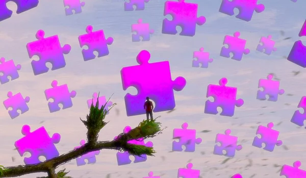 Abstracte Achtergrond Met Menselijk Silhouet Puzzelfragmenten — Stockfoto