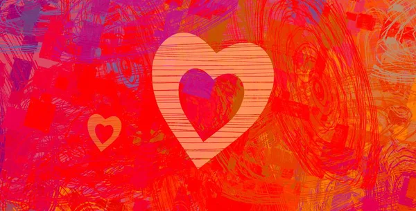 Abstract Valentine Background Art Corazones Sobre Lienzo Fondos Románticos Multicolor — Foto de Stock