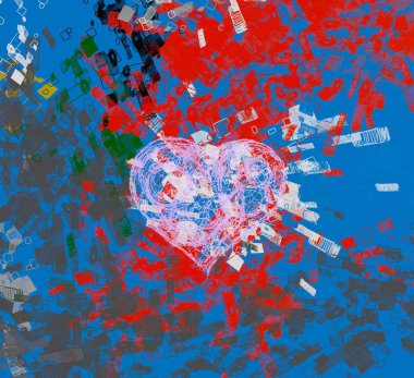 Soyut Sevgililer Günü arkaplan sanatı. Kalpler tuvalde. Çok renkli romantik bir fon. Çağdaş sanat. Sanatsal dijital palet.