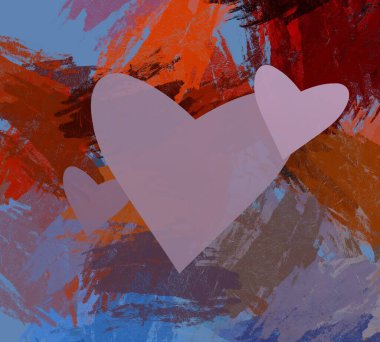 Soyut Sevgililer Günü arkaplan sanatı. Kalpler tuvalde. Çok renkli romantik bir fon. Çağdaş sanat. Sanatsal dijital palet.