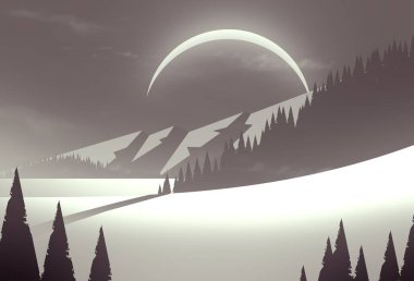 soyut sisli dağlar ağaçlarla kaplı, doğal arkaplan