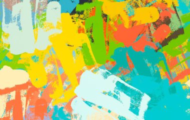 Soyut arka plan sanatı. 2D çizim. Etkileyici yağlı boya resim. Tuvalde fırça darbeleri. Modern sanat. Çok renkli arkaplan. Çağdaş sanat. İfade. Sanatsal dijital palet.