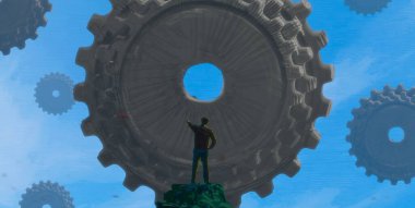 İnsan silueti ve vitesli soyut arkaplan 