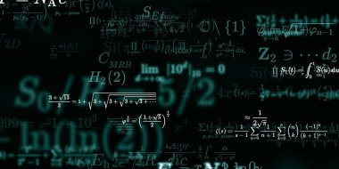 Formüllü matematik geçmişi, kusursuz çizimler. Renkli sembollü soyut desen  