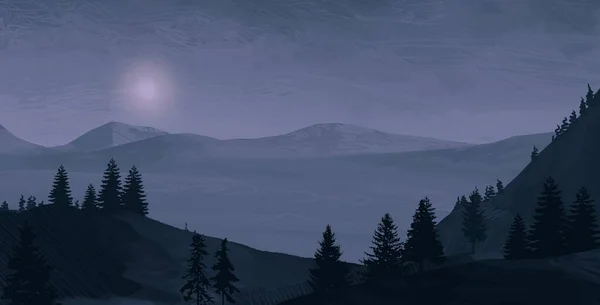 带复制空间 自然背景的雾蒙蒙的高山景观 — 图库照片