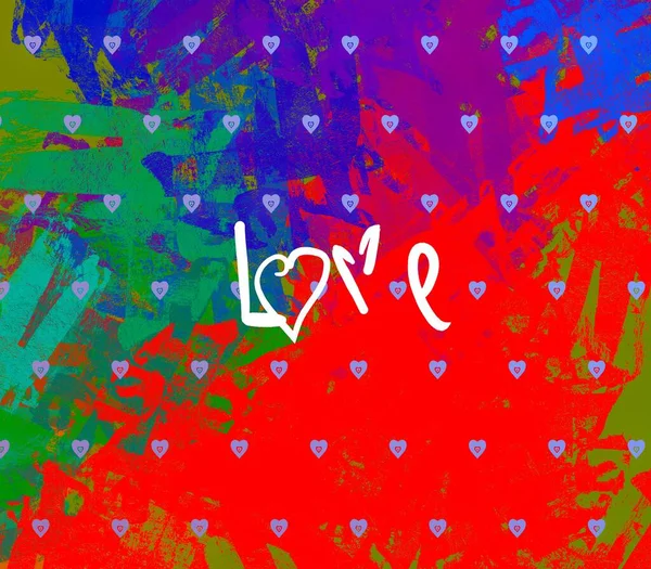 Abstract Valentine Background Art Corazones Sobre Lienzo Fondos Románticos Multicolor —  Fotos de Stock