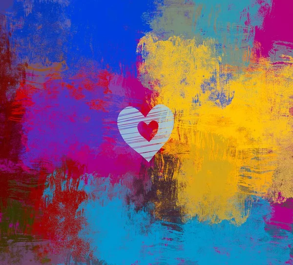 Abstract Valentine Background Art Hearts Canvas Multicolored Romantic Backdrop Contemporary — Stock Photo, Image