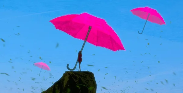人間のシルエットと傘の抽象的な背景 — ストック写真