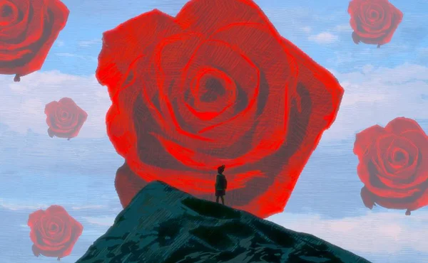 Absztrakt Háttér Emberi Sziluettel Rózsákkal — Stock Fotó
