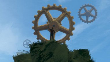 İnsan silueti ve vitesli soyut arkaplan