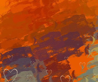 Soyut Sevgililer Günü arkaplan sanatı. Kalpler tuvalde. Çok renkli romantik bir fon. Çağdaş sanat. Sanatsal dijital palet.