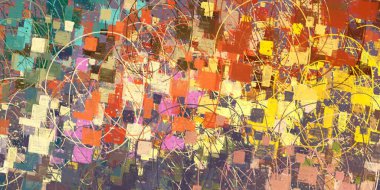 Soyut arka plan sanatı. 2D çizim. Etkileyici yağlı boya resim. Tuvalde fırça darbeleri. Modern sanat. Çok renkli arkaplan. Çağdaş sanat. İfade. Sanatsal dijital palet.