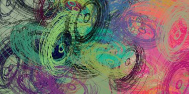 Soyut arka plan sanatı. 2D çizim. Etkileyici yağlı boya resim. Tuvalde fırça darbeleri. Modern sanat. Çok renkli arkaplan. Çağdaş sanat. İfade. Sanatsal dijital palet.