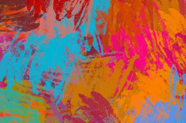 Soyut arka plan sanatı. 2D çizim. Etkileyici yağlı boya resim. Tuvalde fırça darbeleri. Modern sanat. Çok renkli arkaplan. Çağdaş sanat. İfade. Sanatsal dijital palet.