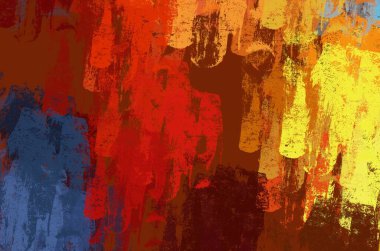 Soyut arka plan sanatı. 2D çizim. Etkileyici yağlı boya resim. Tuvalde fırça darbeleri. Modern sanat. Çok renkli arkaplan. Çağdaş sanat. İfade. Sanatsal dijital palet.